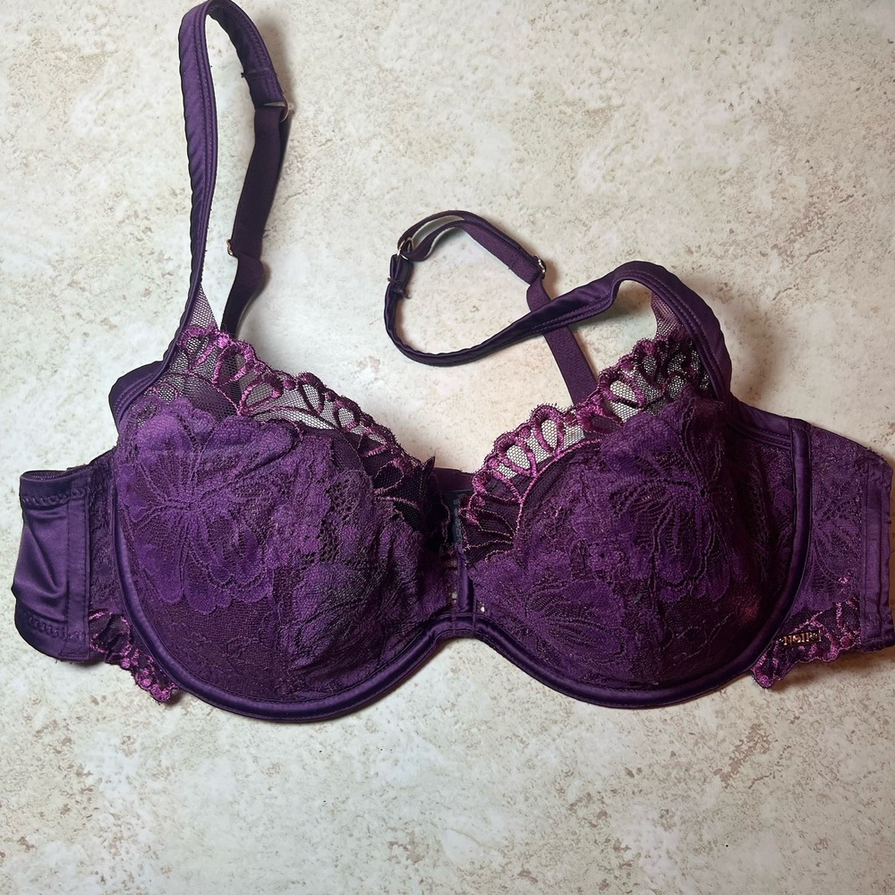 Hunkemoller Women's Noir Padded Push-up Underwire Lace Balcony Bra Size 36C Plum